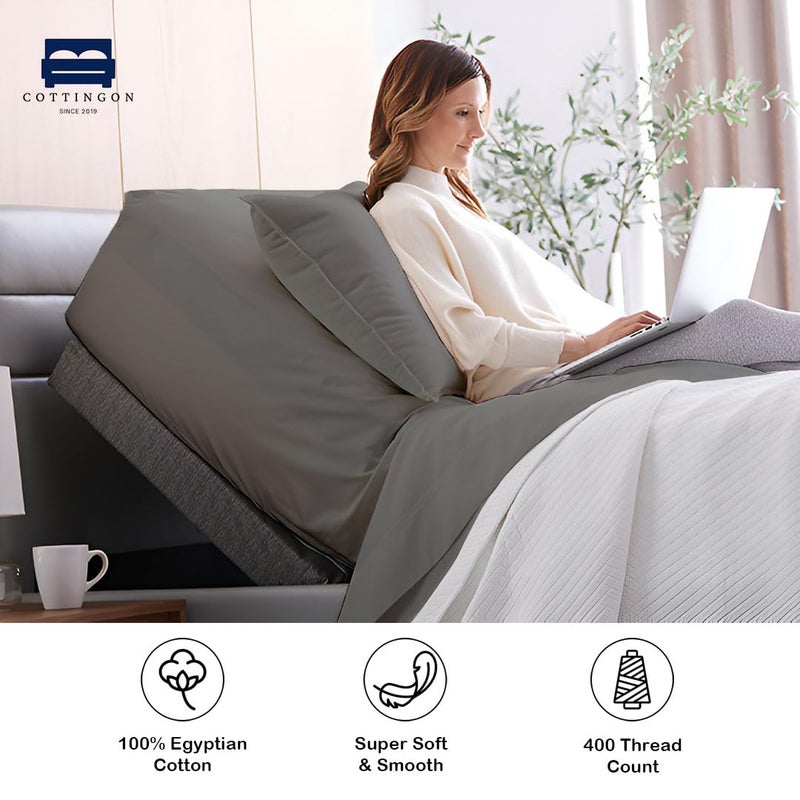 Cottingon 4 Piece Top Split King Sheets Set for Adjustable Beds, 100% Egyptian Cotton 39" Flex Head Shees for Sleep Number Bed fits 16 Inch Deep Mattress, Light Grey Solid - Image 3